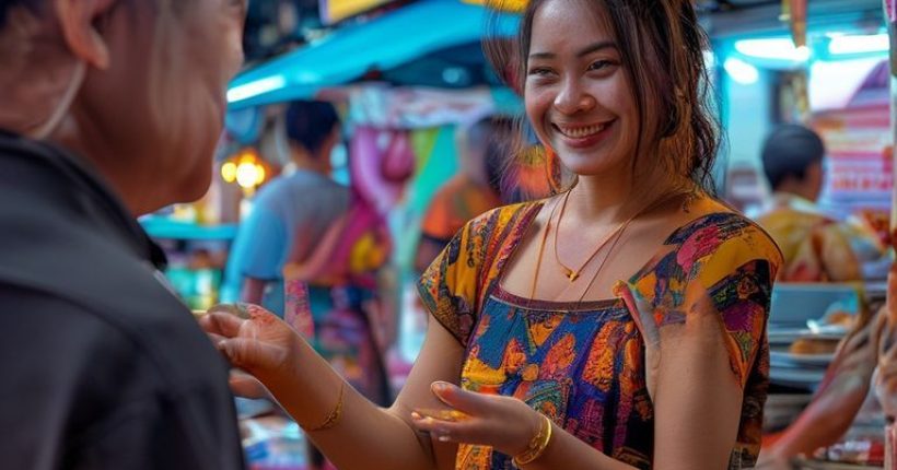 {"prompt":"Photorealistic image of a smiling Caucasian woman confidently ordering street food in Thailand. She is interacting positively with a Thai vendor, using Thai hand gestures and language. The background shows a vibrant street food market scene with colorful stalls and people. Capture the joy of cultural exchange and language learning.","originalPrompt":"Photorealistic image of a smiling Caucasian woman confidently ordering street food in Thailand. She is interacting positively with a Thai vendor, using Thai hand gestures and language. The background shows a vibrant street food market scene with colorful stalls and people. Capture the joy of cultural exchange and language learning.","width":1024,"height":1024,"seed":2529,"model":"sana","enhance":false,"nologo":false,"negative_prompt":"undefined","nofeed":false,"safe":false,"quality":"medium","image":[],"transparent":false,"has_nsfw_concept":false,"concept":[],"trackingData":{"actualModel":"sana","usage":{"completionImageTokens":1,"totalTokenCount":1}}}