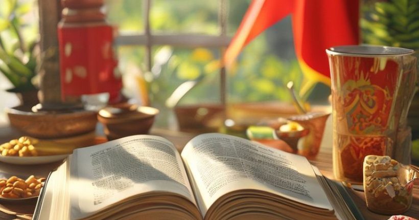 {"prompt":"Photorealistic image of a beginner's Thai language textbook open on a desk, surrounded by Thai snacks and a Thai flag in the background. The scene is bright and inviting, suggesting a fun and engaging learning experience.","originalPrompt":"Photorealistic image of a beginner's Thai language textbook open on a desk, surrounded by Thai snacks and a Thai flag in the background. The scene is bright and inviting, suggesting a fun and engaging learning experience.","width":1024,"height":1024,"seed":2536,"model":"sana","enhance":false,"nologo":false,"negative_prompt":"undefined","nofeed":false,"safe":false,"quality":"medium","image":[],"transparent":false,"has_nsfw_concept":false,"concept":[],"trackingData":{"actualModel":"sana","usage":{"completionImageTokens":1,"totalTokenCount":1}}}