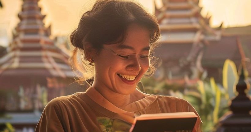 {"prompt":"A warm and inviting image featuring a person smiling while looking at a Thai language book or app on a tablet, with a traditional Thai temple or cityscape subtly visible in the background. The atmosphere should be positive and encouraging, suggesting the joy of learning a new language and exploring Thai culture.","originalPrompt":"A warm and inviting image featuring a person smiling while looking at a Thai language book or app on a tablet, with a traditional Thai temple or cityscape subtly visible in the background. The atmosphere should be positive and encouraging, suggesting the joy of learning a new language and exploring Thai culture.","width":1024,"height":1024,"seed":2580,"model":"sana","enhance":false,"nologo":false,"negative_prompt":"undefined","nofeed":false,"safe":false,"quality":"medium","image":[],"transparent":false,"has_nsfw_concept":false,"concept":[],"trackingData":{"actualModel":"sana","usage":{"completionImageTokens":1,"totalTokenCount":1}}}