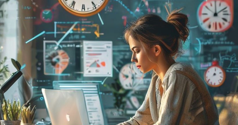 {"prompt":"A vibrant and photorealistic image showing a woman sitting at a desk, calmly working on a laptop. Around her are visual representations of time management concepts like charts, clocks, and organized task lists. The overall atmosphere should be productive and stress-free, conveying the benefits of effective time management.","originalPrompt":"A vibrant and photorealistic image showing a woman sitting at a desk, calmly working on a laptop. Around her are visual representations of time management concepts like charts, clocks, and organized task lists. The overall atmosphere should be productive and stress-free, conveying the benefits of effective time management.","width":1024,"height":1024,"seed":2615,"model":"sana","enhance":false,"nologo":false,"negative_prompt":"undefined","nofeed":false,"safe":false,"quality":"medium","image":[],"transparent":false,"has_nsfw_concept":false,"concept":[],"trackingData":{"actualModel":"sana","usage":{"completionImageTokens":1,"totalTokenCount":1}}}