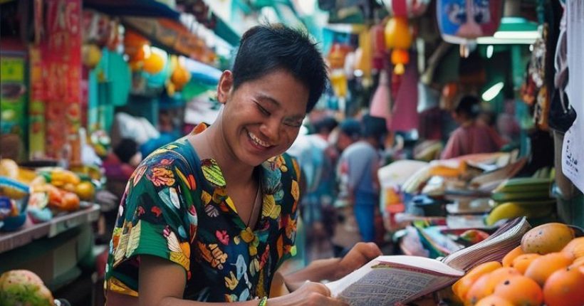 {"prompt":"A vibrant photograph of a person studying a Thai language textbook in a bustling Bangkok market. The person is smiling and engaged, surrounded by colorful fruits, street food vendors, and traditional Thai architecture. The overall tone is positive, encouraging, and conveys the joy of learning a new language in an immersive environment.","originalPrompt":"A vibrant photograph of a person studying a Thai language textbook in a bustling Bangkok market. The person is smiling and engaged, surrounded by colorful fruits, street food vendors, and traditional Thai architecture. The overall tone is positive, encouraging, and conveys the joy of learning a new language in an immersive environment.","width":1024,"height":1024,"seed":2632,"model":"sana","enhance":false,"nologo":false,"negative_prompt":"undefined","nofeed":false,"safe":false,"quality":"medium","image":[],"transparent":false,"has_nsfw_concept":false,"concept":[],"trackingData":{"actualModel":"sana","usage":{"completionImageTokens":1,"totalTokenCount":1}}}
