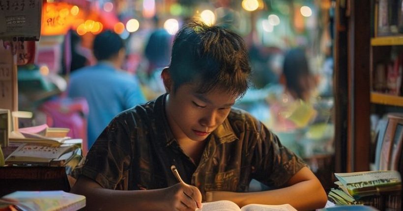 {"prompt":"A warmly lit photograph of a student studying a Thai language textbook at a desk, surrounded by notes and language learning resources. The background shows a blurred image of a lively Thai street market. The scene evokes a sense of focused study combined with fascination for Thai culture.","originalPrompt":"A warmly lit photograph of a student studying a Thai language textbook at a desk, surrounded by notes and language learning resources. The background shows a blurred image of a lively Thai street market. The scene evokes a sense of focused study combined with fascination for Thai culture.","width":1024,"height":1024,"seed":3420,"model":"sana","enhance":false,"nologo":false,"negative_prompt":"undefined","nofeed":false,"safe":false,"quality":"medium","image":[],"transparent":false,"has_nsfw_concept":false,"concept":[],"trackingData":{"actualModel":"sana","usage":{"completionImageTokens":1,"totalTokenCount":1}}}