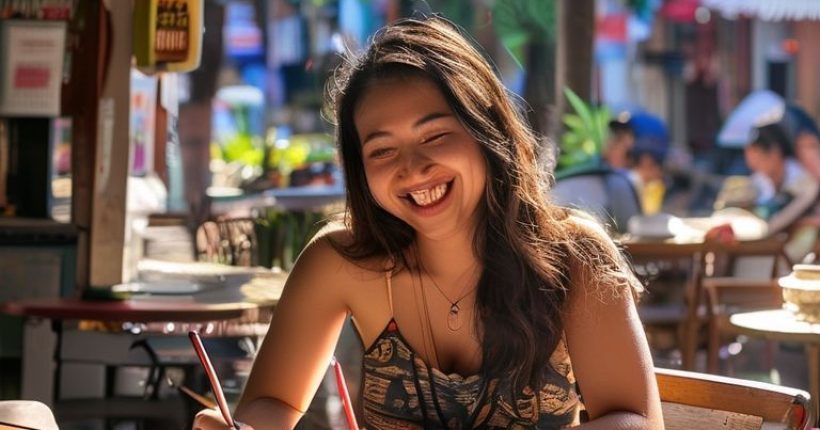 {"prompt":"A smiling Caucasian woman is practicing writing Thai letters in a notebook at a sunny outdoor cafe in Thailand. She is surrounded by Thai signage and there is a traditional Thai iced tea on the table. Focus on conveying the joy of learning and cultural immersion.","originalPrompt":"A smiling Caucasian woman is practicing writing Thai letters in a notebook at a sunny outdoor cafe in Thailand. She is surrounded by Thai signage and there is a traditional Thai iced tea on the table. Focus on conveying the joy of learning and cultural immersion.","width":1024,"height":1024,"seed":3606,"model":"sana","enhance":false,"nologo":false,"negative_prompt":"undefined","nofeed":false,"safe":false,"quality":"medium","image":[],"transparent":false,"has_nsfw_concept":false,"concept":[],"trackingData":{"actualModel":"sana","usage":{"completionImageTokens":1,"totalTokenCount":1}}}