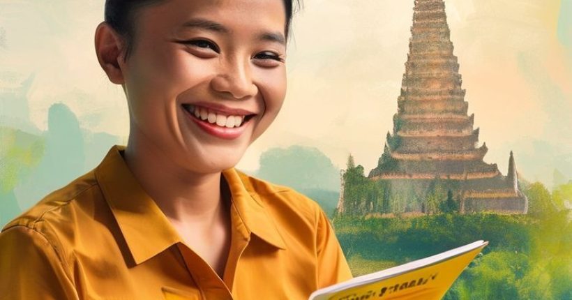 {"prompt":"A vibrant and inviting image showing a person smiling and looking confidently at a Thai language textbook or notes. The background could depict a subtle Thai landscape or cultural element, symbolizing the joy and accessibility of learning the Thai language.","originalPrompt":"A vibrant and inviting image showing a person smiling and looking confidently at a Thai language textbook or notes. The background could depict a subtle Thai landscape or cultural element, symbolizing the joy and accessibility of learning the Thai language.","width":1024,"height":1024,"seed":3667,"model":"sana","enhance":false,"nologo":false,"negative_prompt":"undefined","nofeed":false,"safe":false,"quality":"medium","image":[],"transparent":false,"has_nsfw_concept":false,"concept":[],"trackingData":{"actualModel":"sana","usage":{"completionImageTokens":1,"totalTokenCount":1}}}