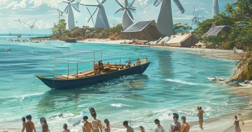 {"prompt":"A photorealistic image of a stunning Thai beach scene with crystal clear water and a longtail boat in the foreground. In the background, subtle windmills and solar panels are visible, blending seamlessly into the landscape. A group of tourists are participating in a beach cleanup effort, collecting plastic waste. The overall tone is vibrant, optimistic, and emphasizes sustainable tourism.","originalPrompt":"A photorealistic image of a stunning Thai beach scene with crystal clear water and a longtail boat in the foreground. In the background, subtle windmills and solar panels are visible, blending seamlessly into the landscape. A group of tourists are participating in a beach cleanup effort, collecting plastic waste. The overall tone is vibrant, optimistic, and emphasizes sustainable tourism.","width":1024,"height":1024,"seed":4035,"model":"sana","enhance":false,"nologo":false,"negative_prompt":"undefined","nofeed":false,"safe":false,"quality":"medium","image":[],"transparent":false,"has_nsfw_concept":false,"concept":[],"trackingData":{"actualModel":"sana","usage":{"completionImageTokens":1,"totalTokenCount":1}}}