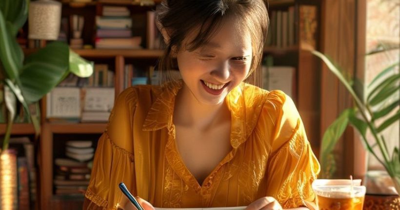 {"prompt":"Photorealistic image of a cheerful woman studying Thai language materials (textbook, notebook, flashcards) with a cup of Thai iced tea on the table. The background should be a warm and inviting study space with Thai decorations and books.","originalPrompt":"Photorealistic image of a cheerful woman studying Thai language materials (textbook, notebook, flashcards) with a cup of Thai iced tea on the table. The background should be a warm and inviting study space with Thai decorations and books.","width":1024,"height":1024,"seed":6020,"model":"sana","enhance":false,"nologo":false,"negative_prompt":"undefined","nofeed":false,"safe":false,"quality":"medium","image":[],"transparent":false,"has_nsfw_concept":false,"concept":[],"trackingData":{"actualModel":"sana","usage":{"completionImageTokens":1,"totalTokenCount":1}}}