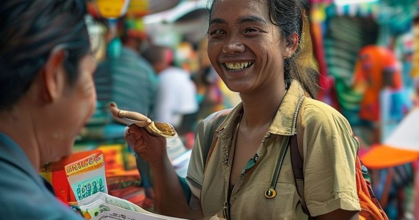 {"prompt":"Photorealistic image of a smiling tourist in Thailand, confidently ordering food in Thai at a street food stall. The background should be colorful and vibrant, depicting a bustling Thai market scene. The tourist should be holding a menu and interacting with a friendly Thai vendor.","originalPrompt":"Photorealistic image of a smiling tourist in Thailand, confidently ordering food in Thai at a street food stall. The background should be colorful and vibrant, depicting a bustling Thai market scene. The tourist should be holding a menu and interacting with a friendly Thai vendor.","width":1024,"height":1024,"seed":6762,"model":"sana","enhance":false,"nologo":false,"negative_prompt":"undefined","nofeed":false,"safe":false,"quality":"medium","image":[],"transparent":false,"has_nsfw_concept":false,"concept":[],"trackingData":{"actualModel":"sana","usage":{"completionImageTokens":1,"totalTokenCount":1}}}