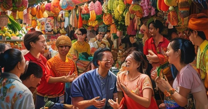 {"prompt":"A vibrant and welcoming image. Depict a diverse group of people happily interacting with each other in a lively Thai market, surrounded by colorful fruits, vegetables, and traditional Thai food. Some are conversing in Thai, others are smiling and gesturing. The overall impression should be of cultural immersion and the joy of learning and connecting through language. The style should be photorealistic and highly detailed.","originalPrompt":"A vibrant and welcoming image. Depict a diverse group of people happily interacting with each other in a lively Thai market, surrounded by colorful fruits, vegetables, and traditional Thai food. Some are conversing in Thai, others are smiling and gesturing. The overall impression should be of cultural immersion and the joy of learning and connecting through language. The style should be photorealistic and highly detailed.","width":1024,"height":1024,"seed":7130,"model":"sana","enhance":false,"nologo":false,"negative_prompt":"undefined","nofeed":false,"safe":false,"quality":"medium","image":[],"transparent":false,"has_nsfw_concept":false,"concept":[],"trackingData":{"actualModel":"sana","usage":{"completionImageTokens":1,"totalTokenCount":1}}}