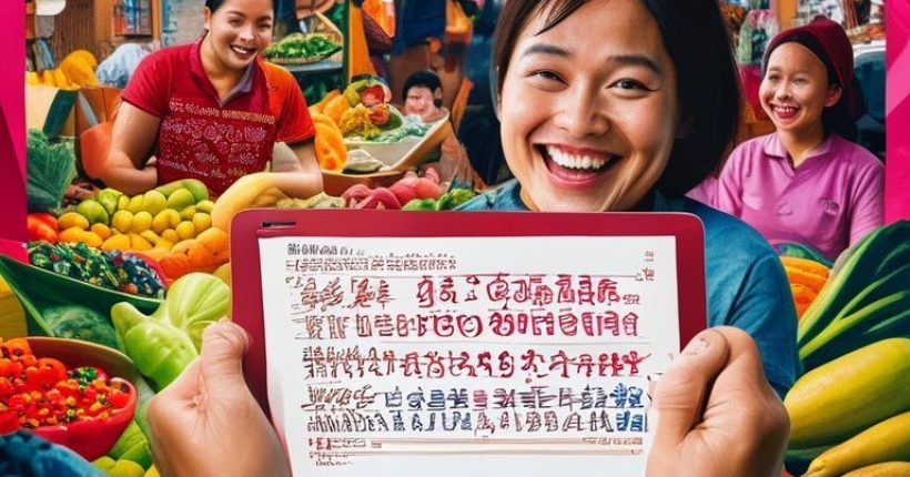 {"prompt":"A vibrant and inviting image showing a person happily learning Thai with a tablet in a bustling Thai market. The tablet should display Thai script. The background should feature colorful fruits, vegetables, and friendly vendors. The overall tone should be positive, encouraging, and culturally rich.","originalPrompt":"A vibrant and inviting image showing a person happily learning Thai with a tablet in a bustling Thai market. The tablet should display Thai script. The background should feature colorful fruits, vegetables, and friendly vendors. The overall tone should be positive, encouraging, and culturally rich.","width":1024,"height":1024,"seed":8764,"model":"sana","enhance":false,"nologo":false,"negative_prompt":"undefined","nofeed":false,"safe":false,"quality":"medium","image":[],"transparent":false,"has_nsfw_concept":false,"concept":[],"trackingData":{"actualModel":"sana","usage":{"completionImageTokens":1,"totalTokenCount":1}}}