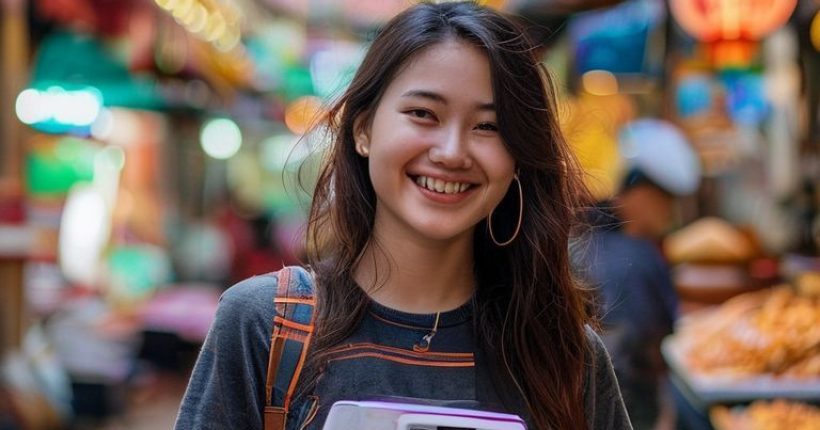{"prompt":"A young woman smiling confidently, holding a Thai language textbook and a smartphone displaying a Thai language learning app. The background features a vibrant Thai street scene with food stalls and temples in soft focus, creating a sense of immersion and encouragement. The image should be photorealistic with warm, inviting colors.","originalPrompt":"A young woman smiling confidently, holding a Thai language textbook and a smartphone displaying a Thai language learning app. The background features a vibrant Thai street scene with food stalls and temples in soft focus, creating a sense of immersion and encouragement. The image should be photorealistic with warm, inviting colors.","width":1024,"height":1024,"seed":9742,"model":"sana","enhance":false,"nologo":false,"negative_prompt":"undefined","nofeed":false,"safe":false,"quality":"medium","image":[],"transparent":false,"has_nsfw_concept":false,"concept":[],"trackingData":{"actualModel":"sana","usage":{"completionImageTokens":1,"totalTokenCount":1}}}