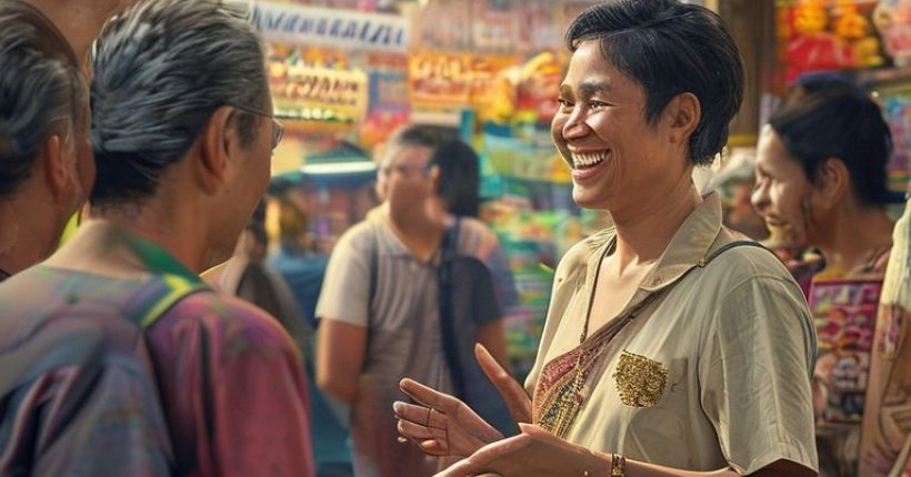 {"prompt":"A vibrant and welcoming image depicting a person happily interacting with Thai locals in a bustling market. Focus on conveying cultural exchange, with smiles and friendly gestures. Include Thai script subtly in the background, perhaps on a shop sign. Ensure the image is photorealistic and high-quality.","originalPrompt":"A vibrant and welcoming image depicting a person happily interacting with Thai locals in a bustling market. Focus on conveying cultural exchange, with smiles and friendly gestures. Include Thai script subtly in the background, perhaps on a shop sign. Ensure the image is photorealistic and high-quality.","width":1024,"height":1024,"seed":9933,"model":"sana","enhance":false,"nologo":false,"negative_prompt":"undefined","nofeed":false,"safe":false,"quality":"medium","image":[],"transparent":false,"has_nsfw_concept":false,"concept":[],"trackingData":{"actualModel":"sana","usage":{"completionImageTokens":1,"totalTokenCount":1}}}