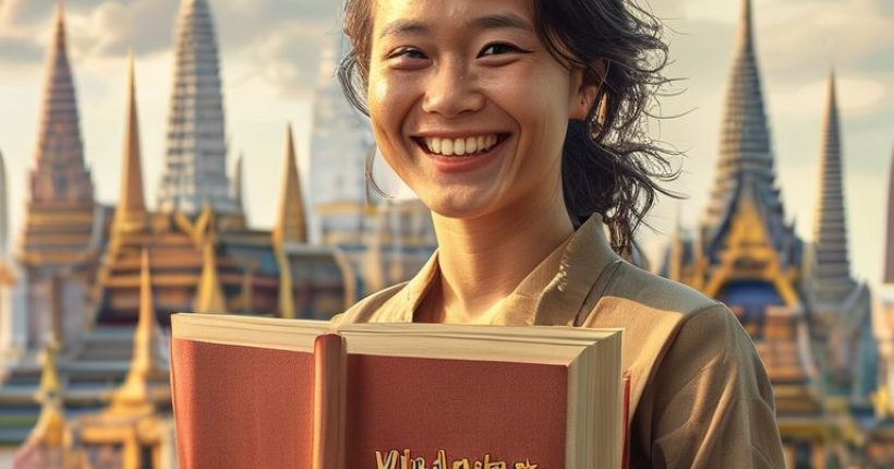 {"prompt":"Photorealistic cover image of a smiling person holding a Thai language textbook with iconic Thai landmarks (e.g., Wat Arun, temples) blurred in the background. The image should convey a sense of fun, excitement, and cultural immersion.","originalPrompt":"Photorealistic cover image of a smiling person holding a Thai language textbook with iconic Thai landmarks (e.g., Wat Arun, temples) blurred in the background. The image should convey a sense of fun, excitement, and cultural immersion.","width":1024,"height":1024,"seed":10245,"model":"sana","enhance":false,"nologo":false,"negative_prompt":"undefined","nofeed":false,"safe":false,"quality":"medium","image":[],"transparent":false,"has_nsfw_concept":false,"concept":[],"trackingData":{"actualModel":"sana","usage":{"completionImageTokens":1,"totalTokenCount":1}}}