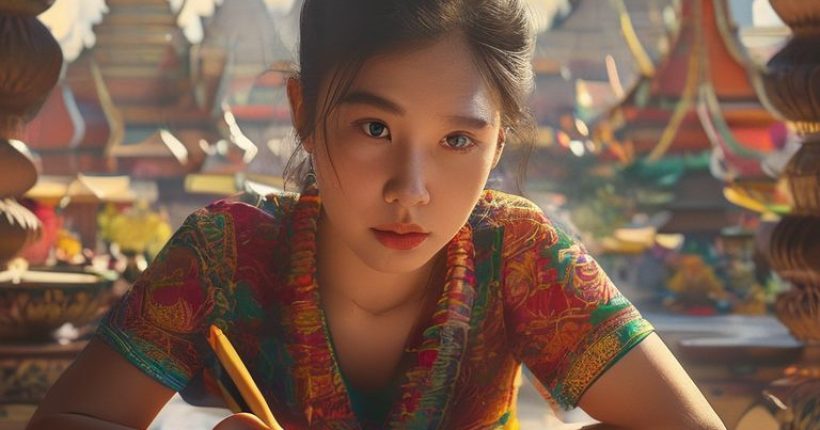 {"prompt":"A photorealistic image of a beginner leaning over a Thai language textbook, looking determined with a pencil in hand. In the background, there is a subtle image of Thai temples and markets to represent the culture. Bright and encouraging lighting.","originalPrompt":"A photorealistic image of a beginner leaning over a Thai language textbook, looking determined with a pencil in hand. In the background, there is a subtle image of Thai temples and markets to represent the culture. Bright and encouraging lighting.","width":1024,"height":1024,"seed":11289,"model":"sana","enhance":false,"nologo":false,"negative_prompt":"undefined","nofeed":false,"safe":false,"quality":"medium","image":[],"transparent":false,"has_nsfw_concept":false,"concept":[],"trackingData":{"actualModel":"sana","usage":{"completionImageTokens":1,"totalTokenCount":1}}}