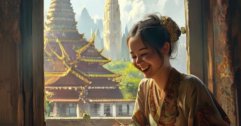 {"prompt":"A photorealistic image of a person happily studying a Thai language textbook with a traditional Thai temple visible through a window in the background. The image should convey a sense of cultural immersion and the joy of learning a new language.","originalPrompt":"A photorealistic image of a person happily studying a Thai language textbook with a traditional Thai temple visible through a window in the background. The image should convey a sense of cultural immersion and the joy of learning a new language.","width":1024,"height":1024,"seed":12024,"model":"sana","enhance":false,"nologo":false,"negative_prompt":"undefined","nofeed":false,"safe":false,"quality":"medium","image":[],"transparent":false,"has_nsfw_concept":false,"concept":[],"trackingData":{"actualModel":"sana","usage":{"completionImageTokens":1,"totalTokenCount":1}}}