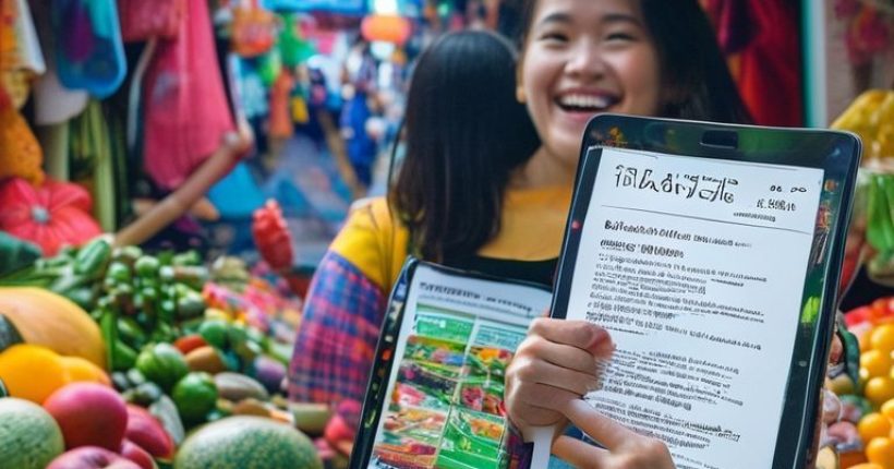 {"prompt":"A vibrant and inviting photo of a person happily pointing to a Thai language textbook or a Thai language learning app on a tablet. The background should be a bustling Thai street market with colorful fruits, vegetables, and street food. The person should appear enthusiastic and engaged, conveying the joy and accessibility of learning the Thai language. Focus on bright, inviting colors and a scene that evokes a sense of adventure and cultural immersion.","originalPrompt":"A vibrant and inviting photo of a person happily pointing to a Thai language textbook or a Thai language learning app on a tablet. The background should be a bustling Thai street market with colorful fruits, vegetables, and street food. The person should appear enthusiastic and engaged, conveying the joy and accessibility of learning the Thai language. Focus on bright, inviting colors and a scene that evokes a sense of adventure and cultural immersion.","width":1024,"height":1024,"seed":13004,"model":"sana","enhance":false,"nologo":false,"negative_prompt":"undefined","nofeed":false,"safe":false,"quality":"medium","image":[],"transparent":false,"has_nsfw_concept":false,"concept":[],"trackingData":{"actualModel":"sana","usage":{"completionImageTokens":1,"totalTokenCount":1}}}