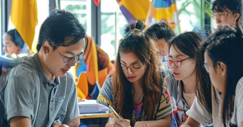 {"prompt":"Photorealistic image showing a diverse group of people studying Thai language materials together in a bright, modern classroom setting. The composition should emphasize collaboration and cultural exchange, with Thai flags and related cultural items subtly visible in the background.","originalPrompt":"Photorealistic image showing a diverse group of people studying Thai language materials together in a bright, modern classroom setting. The composition should emphasize collaboration and cultural exchange, with Thai flags and related cultural items subtly visible in the background.","width":1024,"height":1024,"seed":13190,"model":"sana","enhance":false,"nologo":false,"negative_prompt":"undefined","nofeed":false,"safe":false,"quality":"medium","image":[],"transparent":false,"has_nsfw_concept":false,"concept":[],"trackingData":{"actualModel":"sana","usage":{"completionImageTokens":1,"totalTokenCount":1}}}
