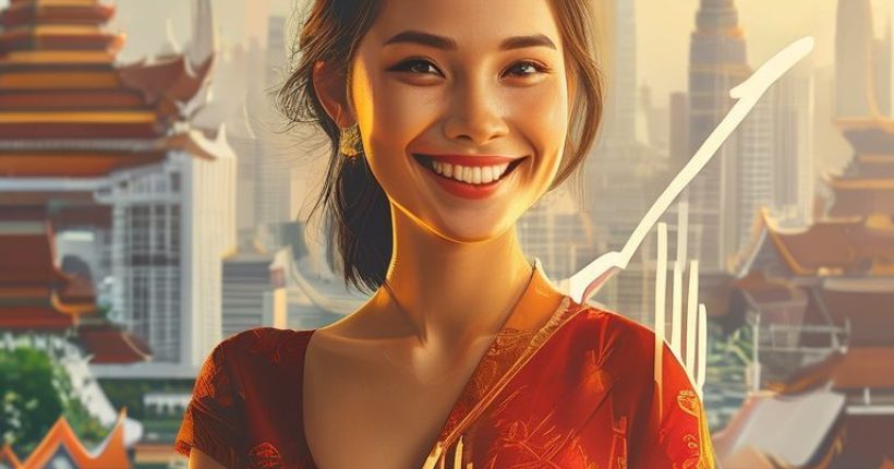 {"prompt":"Photorealistic cover image depicting a Thai woman smiling confidently while holding a stylized graph representing financial growth. The background shows a modern cityscape with traditional Thai architectural elements subtly incorporated. The overall tone is positive and optimistic.","originalPrompt":"Photorealistic cover image depicting a Thai woman smiling confidently while holding a stylized graph representing financial growth. The background shows a modern cityscape with traditional Thai architectural elements subtly incorporated. The overall tone is positive and optimistic.","width":1024,"height":1024,"seed":16808,"model":"sana","enhance":false,"nologo":false,"negative_prompt":"undefined","nofeed":false,"safe":false,"quality":"medium","image":[],"transparent":false,"has_nsfw_concept":false,"concept":[],"trackingData":{"actualModel":"sana","usage":{"completionImageTokens":1,"totalTokenCount":1}}}