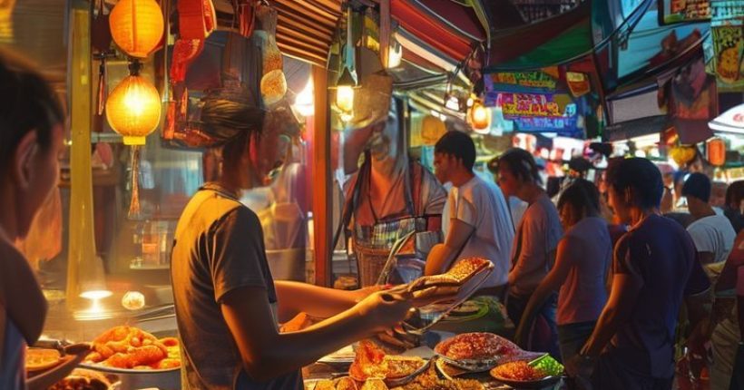{"prompt":"A vibrant, photorealistic image depicting a smiling person confidently ordering food in Thai at a bustling street food stall in Bangkok. The stall is brightly lit, filled with delicious-looking food, and surrounded by people.","originalPrompt":"A vibrant, photorealistic image depicting a smiling person confidently ordering food in Thai at a bustling street food stall in Bangkok. The stall is brightly lit, filled with delicious-looking food, and surrounded by people.","width":1024,"height":1024,"seed":1450,"model":"sana","enhance":false,"nologo":false,"negative_prompt":"undefined","nofeed":false,"safe":false,"quality":"medium","image":[],"transparent":false,"has_nsfw_concept":false,"concept":[],"trackingData":{"actualModel":"sana","usage":{"completionImageTokens":1,"totalTokenCount":1}}}
