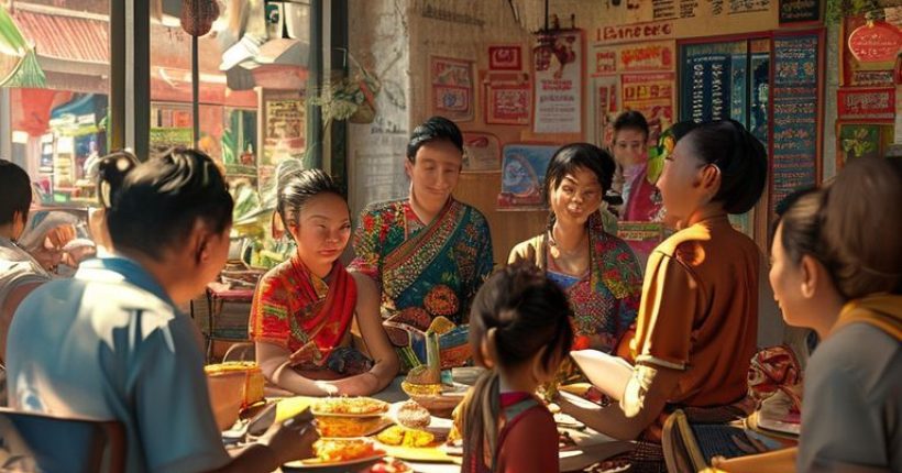 {"prompt":"A visually appealing and photorealistic image depicting a diverse group of people learning Thai together. The setting could be a modern classroom with Thai script on the walls or a casual outdoor cafe scene in Thailand. The image should convey a sense of enjoyment and cultural immersion. Include visual elements representative of Thai culture, such as traditional clothing, food, or architecture in the background.","originalPrompt":"A visually appealing and photorealistic image depicting a diverse group of people learning Thai together. The setting could be a modern classroom with Thai script on the walls or a casual outdoor cafe scene in Thailand. The image should convey a sense of enjoyment and cultural immersion. Include visual elements representative of Thai culture, such as traditional clothing, food, or architecture in the background.","width":1024,"height":1024,"seed":17298,"model":"sana","enhance":false,"nologo":false,"negative_prompt":"undefined","nofeed":false,"safe":false,"quality":"medium","image":[],"transparent":false,"has_nsfw_concept":false,"concept":[],"trackingData":{"actualModel":"sana","usage":{"completionImageTokens":1,"totalTokenCount":1}}}