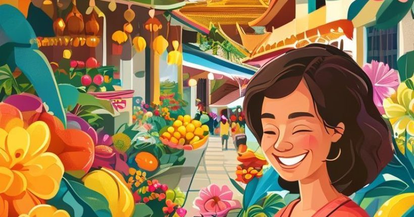 {"prompt":"A vibrant and inviting image for a blog post about learning Thai. The foreground features a smiling person (gender neutral) using a language learning app on a tablet. In the background, there's a blurred scene of a bustling Thai street market with colorful fruits, flowers, and traditional Thai architecture. The overall tone is warm, friendly, and encouraging, suggesting a fun and accessible way to learn the Thai language. Focus on bright colors and a welcoming atmosphere.","originalPrompt":"A vibrant and inviting image for a blog post about learning Thai. The foreground features a smiling person (gender neutral) using a language learning app on a tablet. In the background, there's a blurred scene of a bustling Thai street market with colorful fruits, flowers, and traditional Thai architecture. The overall tone is warm, friendly, and encouraging, suggesting a fun and accessible way to learn the Thai language. Focus on bright colors and a welcoming atmosphere.","width":1024,"height":1024,"seed":1476,"model":"sana","enhance":false,"nologo":false,"negative_prompt":"undefined","nofeed":false,"safe":false,"quality":"medium","image":[],"transparent":false,"has_nsfw_concept":false,"concept":[],"trackingData":{"actualModel":"sana","usage":{"completionImageTokens":1,"totalTokenCount":1}}}