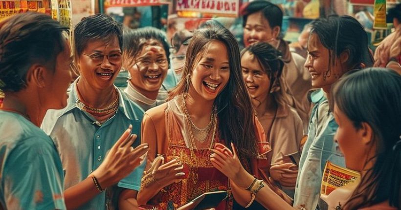 {"prompt":"A visually appealing and photorealistic cover image depicting a diverse group of people happily interacting in a vibrant Thai market scene. Some are speaking in Thai, and there are signs with Thai script in the background. The overall tone is warm and inviting, symbolizing the joy of learning and connecting through the Thai language.","originalPrompt":"A visually appealing and photorealistic cover image depicting a diverse group of people happily interacting in a vibrant Thai market scene. Some are speaking in Thai, and there are signs with Thai script in the background. The overall tone is warm and inviting, symbolizing the joy of learning and connecting through the Thai language.","width":1024,"height":1024,"seed":1525,"model":"sana","enhance":false,"nologo":false,"negative_prompt":"undefined","nofeed":false,"safe":false,"quality":"medium","image":[],"transparent":false,"has_nsfw_concept":false,"concept":[],"trackingData":{"actualModel":"sana","usage":{"completionImageTokens":1,"totalTokenCount":1}}}