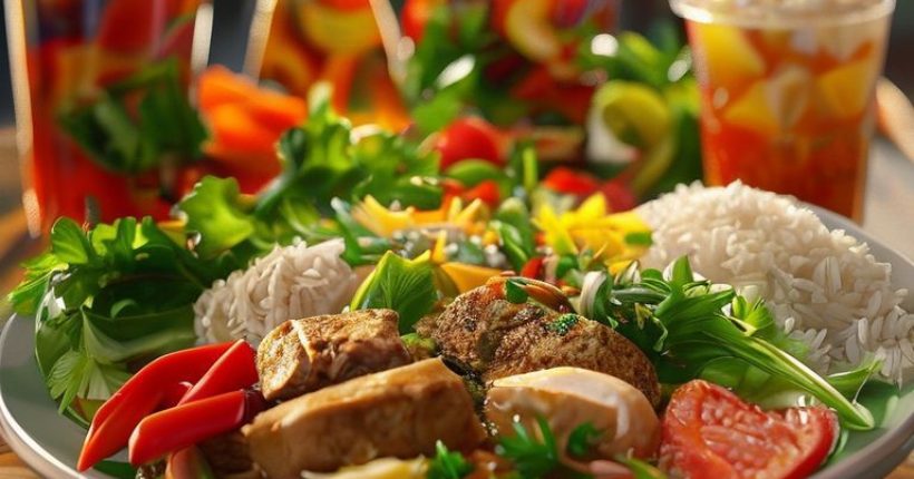 {"prompt":"A photorealistic image depicting a healthy Thai meal with fresh vegetables, lean protein, and brown rice, contrasted with an image of sugary drinks and processed snacks blurred in the background. The main focus should be on the healthy Thai meal, emphasizing its vibrant colors and freshness. The overall tone should be positive and encouraging, suggesting that delicious and healthy options are readily available for people living in Thailand and managing their diabetes.","originalPrompt":"A photorealistic image depicting a healthy Thai meal with fresh vegetables, lean protein, and brown rice, contrasted with an image of sugary drinks and processed snacks blurred in the background. The main focus should be on the healthy Thai meal, emphasizing its vibrant colors and freshness. The overall tone should be positive and encouraging, suggesting that delicious and healthy options are readily available for people living in Thailand and managing their diabetes.","width":1024,"height":1024,"seed":1542,"model":"sana","enhance":false,"nologo":false,"negative_prompt":"undefined","nofeed":false,"safe":false,"quality":"medium","image":[],"transparent":false,"has_nsfw_concept":false,"concept":[],"trackingData":{"actualModel":"sana","usage":{"completionImageTokens":1,"totalTokenCount":1}}}