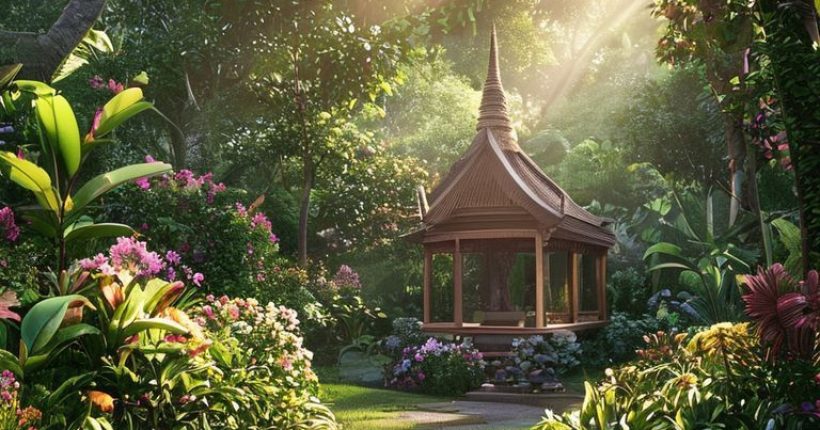 {"prompt":"Photorealistic image of a beautifully landscaped Thai garden. Lush greenery, vibrant flowers, a small traditional Thai sala (pavilion), and soft sunlight filtering through the trees. The overall feeling should be peaceful, inviting, and harmonious, reflecting the essence of Thai garden design and home tranquility.","originalPrompt":"Photorealistic image of a beautifully landscaped Thai garden. Lush greenery, vibrant flowers, a small traditional Thai sala (pavilion), and soft sunlight filtering through the trees. The overall feeling should be peaceful, inviting, and harmonious, reflecting the essence of Thai garden design and home tranquility.","width":1024,"height":1024,"seed":1567,"model":"sana","enhance":false,"nologo":false,"negative_prompt":"undefined","nofeed":false,"safe":false,"quality":"medium","image":[],"transparent":false,"has_nsfw_concept":false,"concept":[],"trackingData":{"actualModel":"sana","usage":{"completionImageTokens":1,"totalTokenCount":1}}}