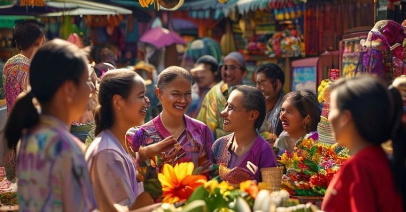{"prompt":"Photorealistic image of a diverse group of people smiling and interacting in a bustling Thai market. Some are tourists trying to communicate in Thai with vendors, others are locals. In the background, there are vibrant colors of fruits, flowers, and traditional Thai crafts. The image should convey the joy of cross-cultural communication and the beauty of Thai culture. Focus on warm lighting and authentic details.","originalPrompt":"Photorealistic image of a diverse group of people smiling and interacting in a bustling Thai market. Some are tourists trying to communicate in Thai with vendors, others are locals. In the background, there are vibrant colors of fruits, flowers, and traditional Thai crafts. The image should convey the joy of cross-cultural communication and the beauty of Thai culture. Focus on warm lighting and authentic details.","width":1024,"height":1024,"seed":1571,"model":"sana","enhance":false,"nologo":false,"negative_prompt":"undefined","nofeed":false,"safe":false,"quality":"medium","image":[],"transparent":false,"has_nsfw_concept":false,"concept":[],"trackingData":{"actualModel":"sana","usage":{"completionImageTokens":1,"totalTokenCount":1}}}