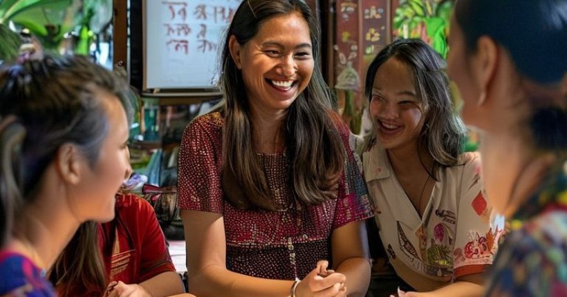 {"prompt":"A brightly lit, inviting scene of a diverse group of people happily engaged in a Thai language lesson. The teacher is smiling and pointing to a whiteboard with Thai characters, while the students are attentively listening and taking notes. The atmosphere is positive and encouraging, conveying the joy of learning the Thai language. The background should include some traditional Thai elements to subtly emphasize the cultural context.","originalPrompt":"A brightly lit, inviting scene of a diverse group of people happily engaged in a Thai language lesson. The teacher is smiling and pointing to a whiteboard with Thai characters, while the students are attentively listening and taking notes. The atmosphere is positive and encouraging, conveying the joy of learning the Thai language. The background should include some traditional Thai elements to subtly emphasize the cultural context.","width":1024,"height":1024,"seed":18520,"model":"sana","enhance":false,"nologo":false,"negative_prompt":"undefined","nofeed":false,"safe":false,"quality":"medium","image":[],"transparent":false,"has_nsfw_concept":false,"concept":[],"trackingData":{"actualModel":"sana","usage":{"completionImageTokens":1,"totalTokenCount":1}}}